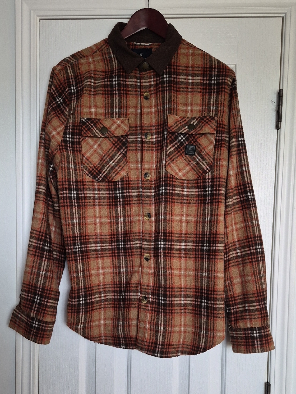 Roark Orange & Brown Plaid Flannel Pocket Shirt